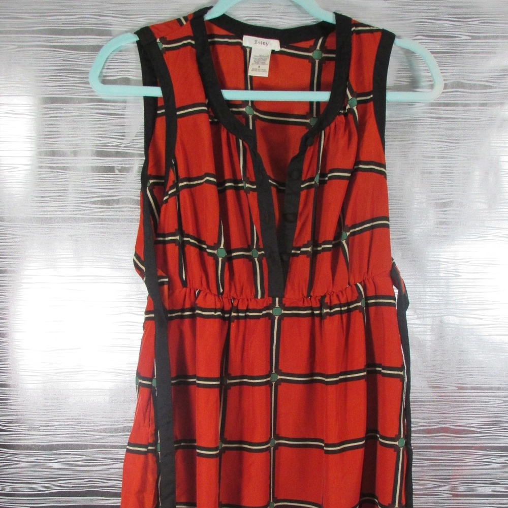 Esley Burnt Orange, Green, Tan, and Black Dress